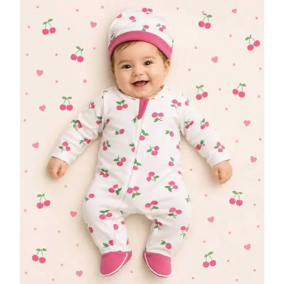 Macacão com Ziper Menina Estampado Branco Leve Confortavel Recem Nascido RN  Suedine 100% Algodão Hipoalergenico