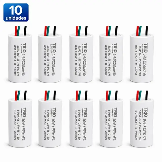 kit 10 Capacitor 127V Ventilador Teto 3 Fios