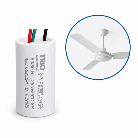 Capacitor 3+7 127V 3 Fios Ventilador Teto