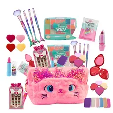 Kit maquiagem Bolsinha Sombras Pinceis batom gloss Unhas skin care completo