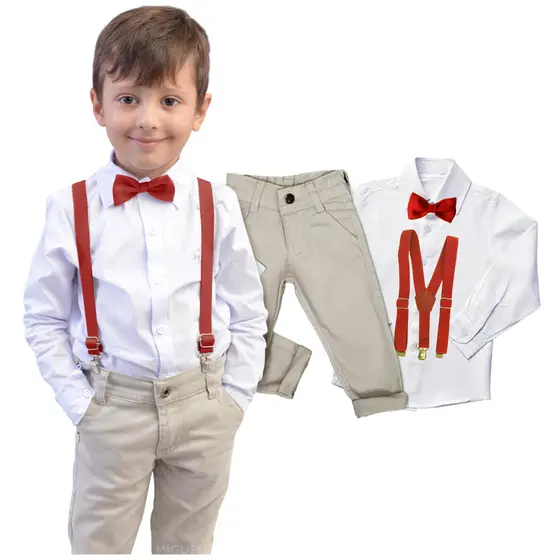 Roupa Infantil Social Masculino Batizado Casamento Gravata E Suspensório Varias Cores - Envio Já
