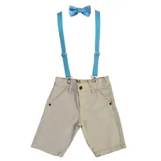 Bermuda Sarja Com Suspensório E Gravata Borboleta Masculino - Variações de Cores Batizado Casamento