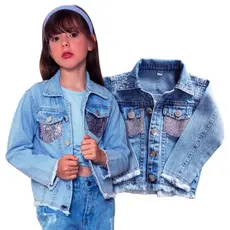 Jaqueta Jeans Feminina Infantil Boiadera Juvenil Tamanho 2 A 16 Anos - Casaco - Blusa - Manga Longa