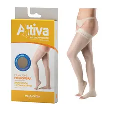 Meia Coxa Elástica 7/8 Compressão 20-30mmHg Cor Natural Varizes E Trombose Attiva Ponteira Aberta