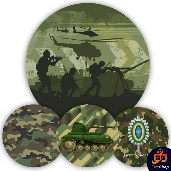 Painel Festa 50X50Cm Tema Exercito Guerra Soldados - Tecido Sublimado C/ Elástico FIRE SHOP