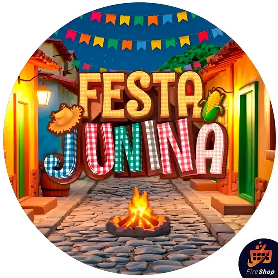 Capa painel 50x50 Cm redondo FESTA JUNINA - Ultra HD FR-3063 -Tecido Sublimado C/ Elástico FIRE SHOP