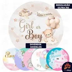 Capa Painel de Festa 50x50 CM - CHÁ REVELAÇÃO - BOY OR GIRL - VARIOS MODELOS - Tecido Sublimado C/ Elástico FIRE