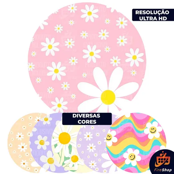 Capa Painel De Festa 50X50 - FLOR MARGARIDA - DIVERSOS MODELOS - Tecido Sublimado C/ Elástico