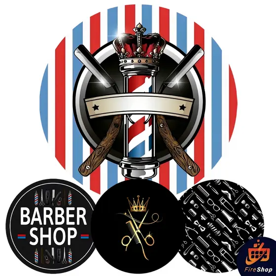 Capa Painel de Festa 50x50CM  Decoração - Tema Barbearia - Barber Shop - Tecido C/ Elástico FIRE SHOP