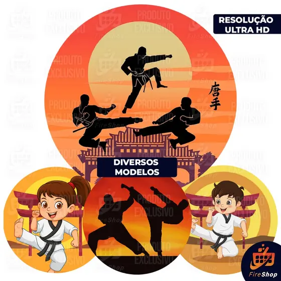 Capa Painel de festa 50x50 cm - KARATÊ MENINO E MENINA - DIVERSOS MODELOS - Tecido C/ Elástico FIRE