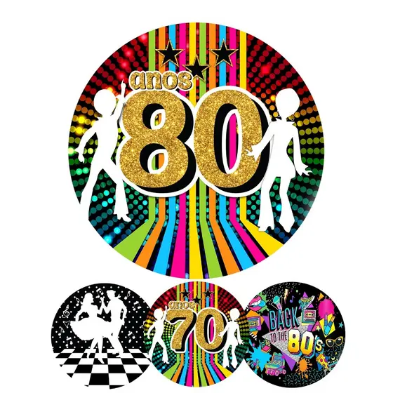 Capa Mini Painel Redondo de Festa 50x50 CM Em Tecido Sublimado 3D Anos 60 70 80 90 2000 FIRE SHOP