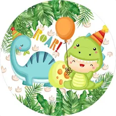 Capa Mini Painel Redondo de Festa 50X50 CM Em Tecido Sublimado 3D Dino Baby  FIRE