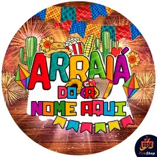 Capa de Painel 50x50 CM Redondo ARRAIÁ COM NOME PERSONALIZAVEL - MÊSVERSÁRIO - Tecido Sublimado FIRE SHOP