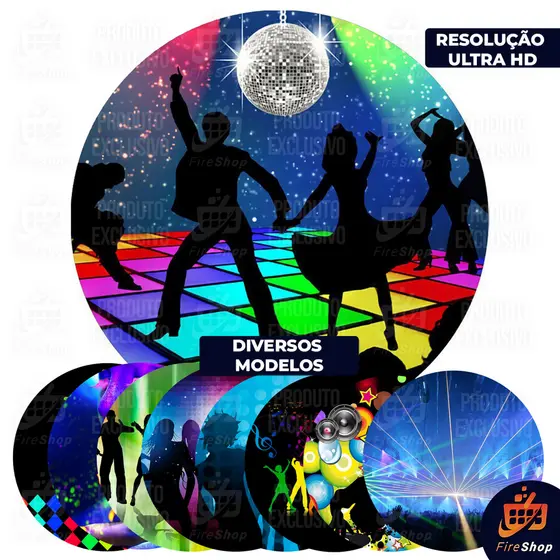 Capa Painel 50x50 Cm - Redondo Balada Festas Neon Discoteca DJ Anos 60 70 80 90 - Tecido Sublimado C/ Elástico