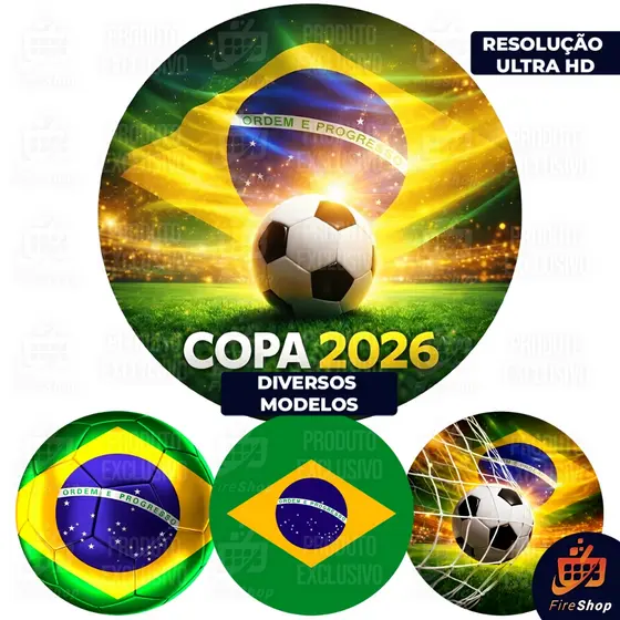 Capa Painel de Festa 50x50CM - Brasil Seleção Brasileira Futebol Soccer 2026 Tecido Sublimado C/ Elástico