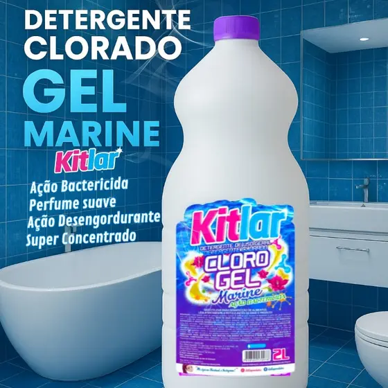 Detergente Clorado Marine 5 e 2 Litros Kit Lar Cloro Gel Detergente de uso geral Acao Bactericida