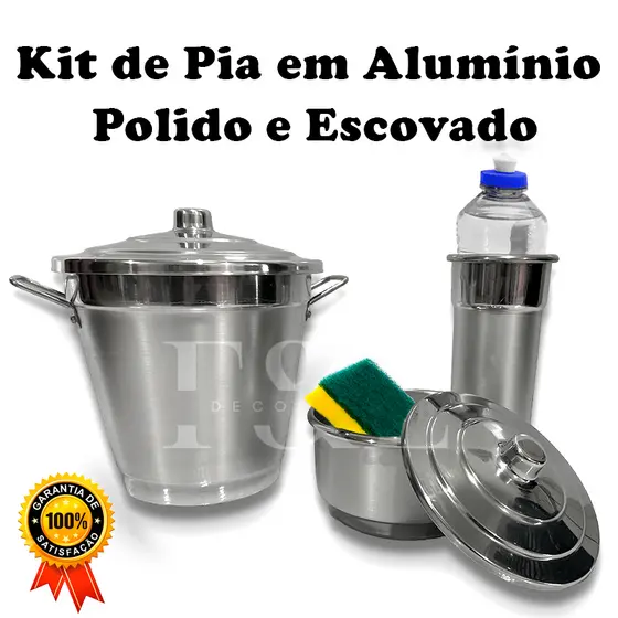 Kit Pia Cozinha Porta Sabão Detergente Lixeira Alumínio