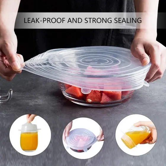 6 Peças  Tampas Panela Silicone Universal Reutilizável Elástica, Tampas Silicone Cozinha/Geladeira