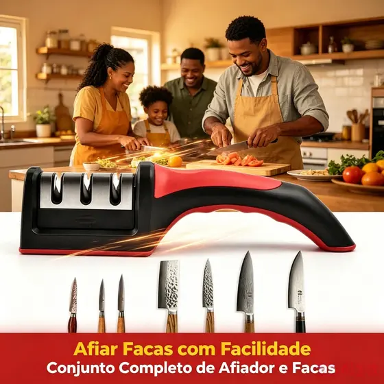Amolador Afiador De Facas Em Aço Inox Profissional Com 3 Afiadores Profissional 21.5x5,8x5,1 CM