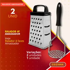 Kit 2/1 Peça – Ralador 4 Faces, Amassador de Batata Espremedor Queijo Cozinha Restaurante