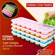 Formas de Gelo com Tampa Higiênica e Fundo Flexível de Silicone Desenforme com Facilidade Forminha