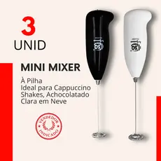Kit 3 Mini Mixer Portatil Elétrico Misturador Batedor para Clara de Ovos Capuccino Shake Bebidas