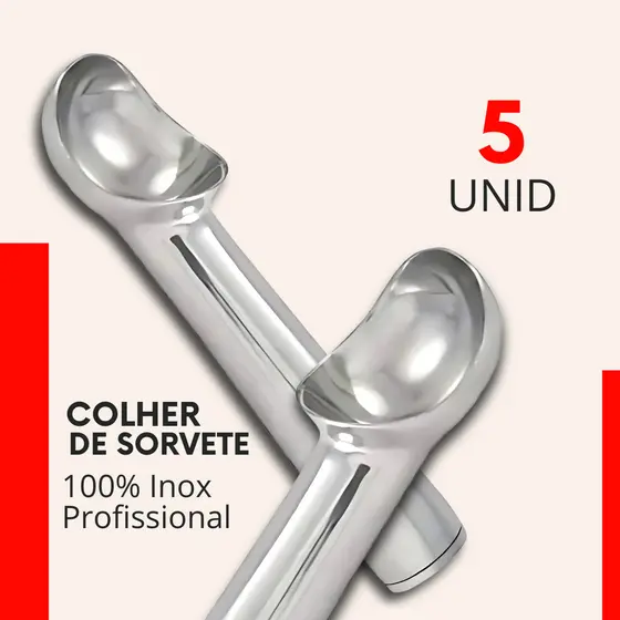 Colher de Sorvete Kit 5, 3, 2 ou 1 Peça Pegador de Sorvete e Açaí Profissional Concha Sorveteria