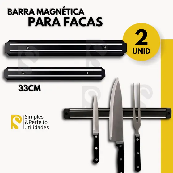 Kit 2 Barras Magnéticas para Facas 33cm de Parede Utensílios Ferramentas Organizador