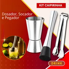Kit Caipirinha - Socador + Dosador + Pegador Gelo Macerador Drinks Coqueteis Bebidas Bar