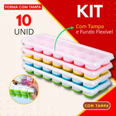 Forma de Gelo Kit 10, 5 ou 3 Peças Fundo Flexível de Silicone Tampa Higiênica Fácil Desenformar