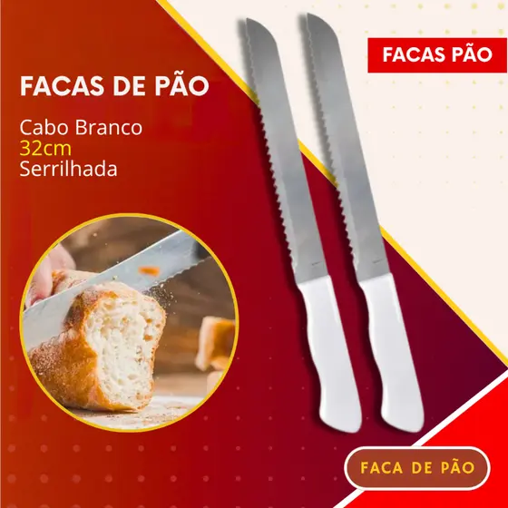 Facas de Pão Aço Inox Cabo Branco Padarias Pães