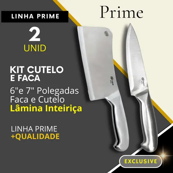Cutelo e Faca Profissional Inteiriço Aço Inox Açougue Churrasco Chef Cozinha
