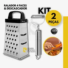 Ralador 4 Faces Kit 2 ou 1 Peça Descascador de Legumes Inox Cozinha Restaurante Rala Queijo