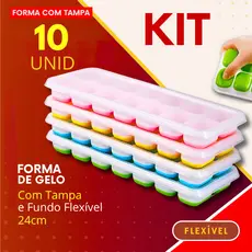 Kit- Forma de Gelo Fundo Flexível de Silicone e Tampa Desenforme com Facilidade