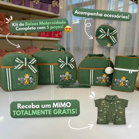 Kit Bolsa Maternidade Safári(1) Conjunto Completo para Bebê