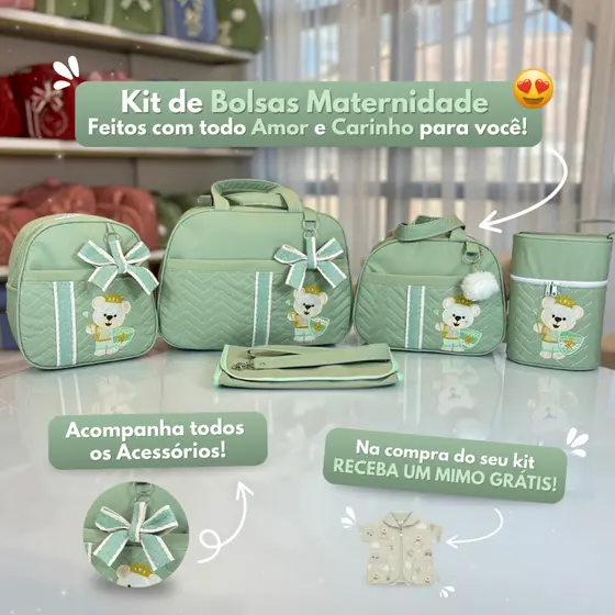 Kit Bolsa Maternidade Completo com 5 peças para Meninos/Meninas