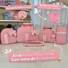 Bolsa para Meninas Enxoval Saída Maternidade Kit Completo com 5 peças com Borboletas
