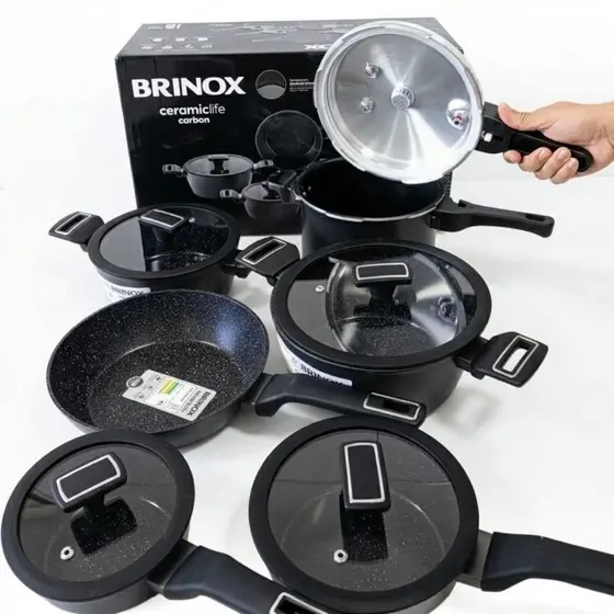 kit Completo Jogo De Panelas Cerâmica + Panela De Pressão Brinox