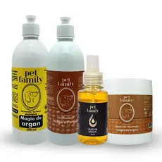 Kit Banho Pet Desembaraçador de Pelos Longos Com Shampoo Condicionador Máscara e Oléo de Argan Pet Family