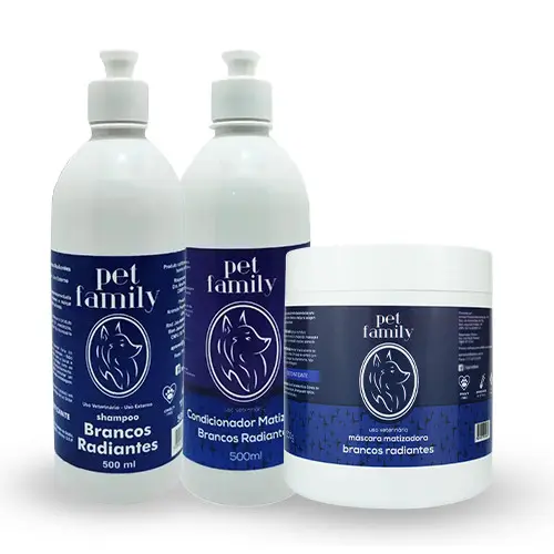 Kit Banho Pet Branqueador Com Shampoo Condicionador e Máscara Matizadora Pet Family