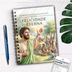 Caderno personalizado Congresso JW 2026 Felicidade Eterna com e sem tema