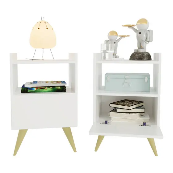 Kit 2 Mesa de Cabeceira Com Porta Nicho Quarto Casal Decoração Retro Fontana