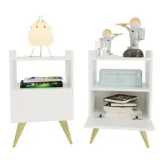 Kit 2 Mesa de Cabeceira Com Porta Nicho Quarto Casal Decoração Retro Fontana