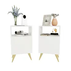 Kit 2 Mesas de Cabeceira Com Porta Retrô Quarto Cama Rapallo Branco