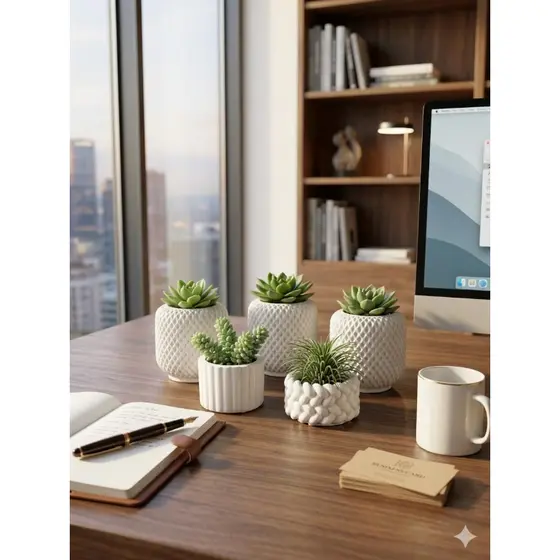 Kit 5 Vasos Modernos De Gesso Para Plantas Artificiais, Suculentas e cactus