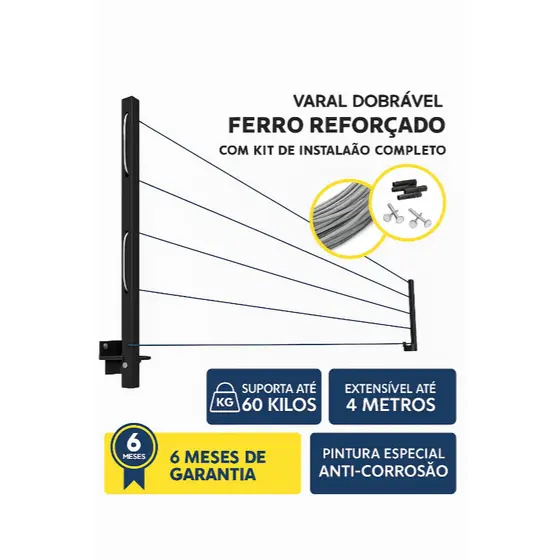 Varal de aço retrátil reforçado encapado ate 4 metros ENVIO IMEDITO!!