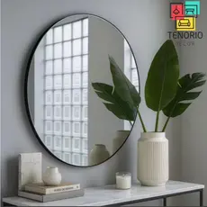 Espelho Redondo Vidro Lapidado 60cm Decorativo Autocolante Parede Banheiro Sala Quarto-ENVIO FULL