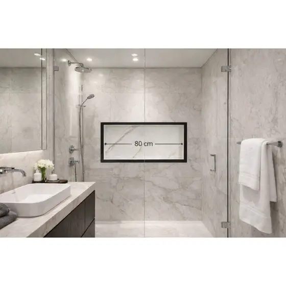 NICHO DE BANHEIRO EM PORCELANATO 80X35 PORTA SHAPOO ,LAVABO E ORGANIZADOR
