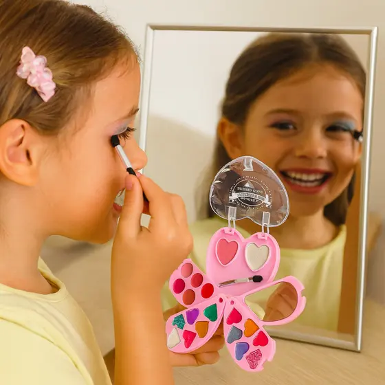 Kit Sarah Estojo Paleta Maquiagem Infantil Menina Glitter, Blush, Iluminador e Sombras