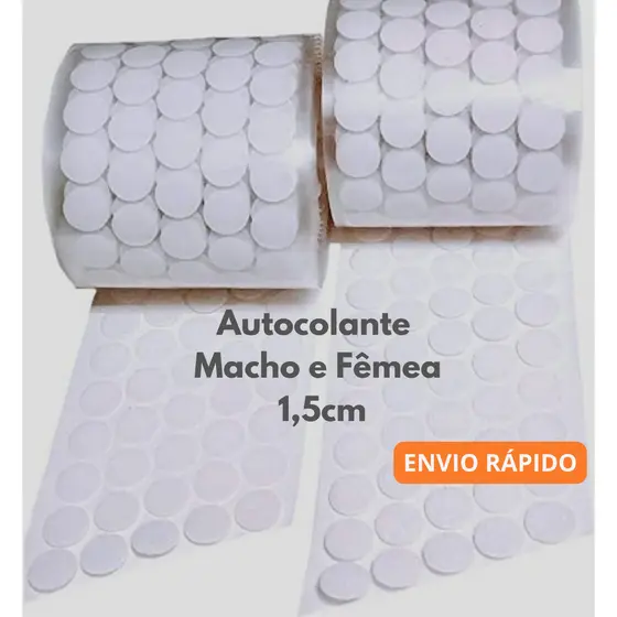 Fecho de Contato 1,5cm Adesivo Autocolante Duplo Macho e Fêmea Branco